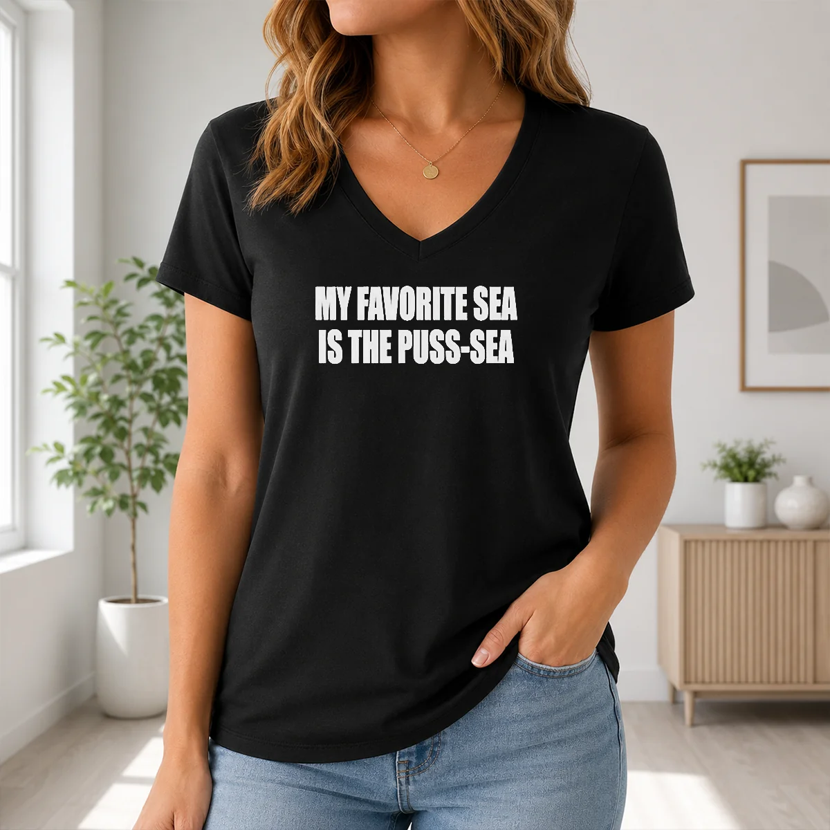 Official My Favorite Sea Is The Puss Sea Text Joke Humor Shirt - Image 2
