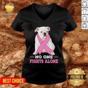 Alternative view of Fight White Bulldog No One Fights Alone Breast Cancer Awareness Shirt