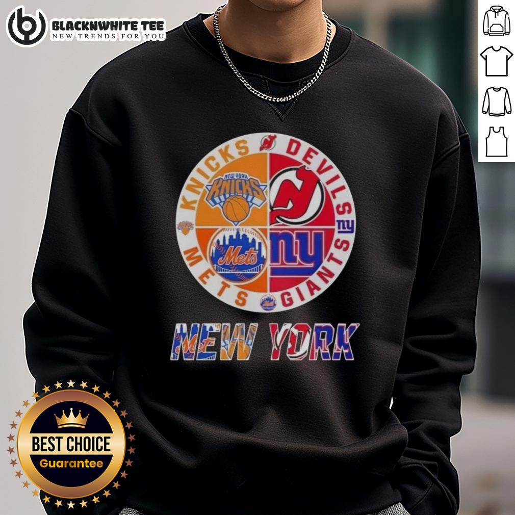 Original New York City Sports Knicks Devils Giants Mets Logos Combine T-Shirt - Image 5