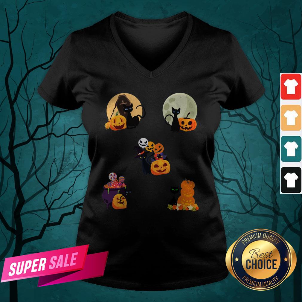 Happy Halloween Cat Pack Pumpkins Shirt - Image 4