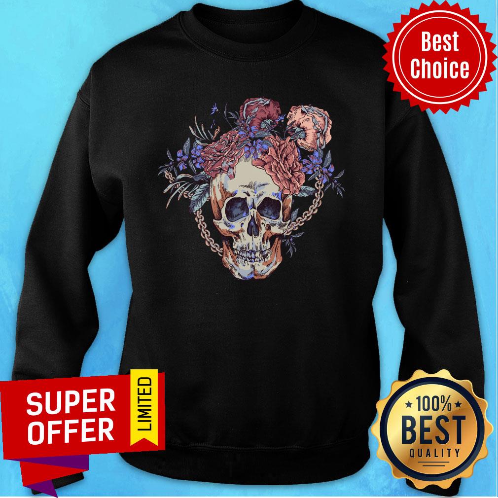 Flower Day Of The Dead Vintage Sugar Skull Shirt - Image 4