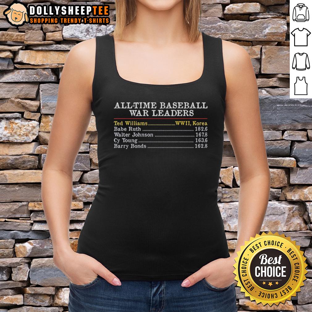Official All-Time Baseball War Leaders Ted Williams Wwii Korea Babe Ruth Walter Johnson Cy Barry Bonds T-Shirt - Image 4