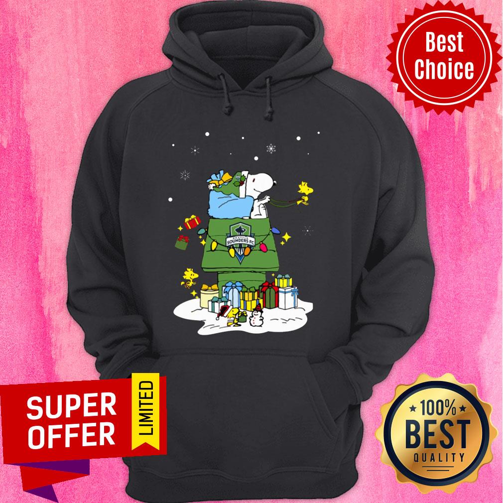 Awesome Seattle Sounders FC Santa Snoopy Wish You A Merry Christmas Shirt - Image 2
