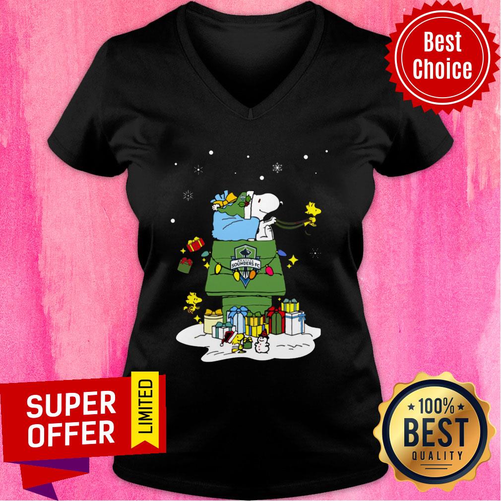 Awesome Seattle Sounders FC Santa Snoopy Wish You A Merry Christmas Shirt - Image 3