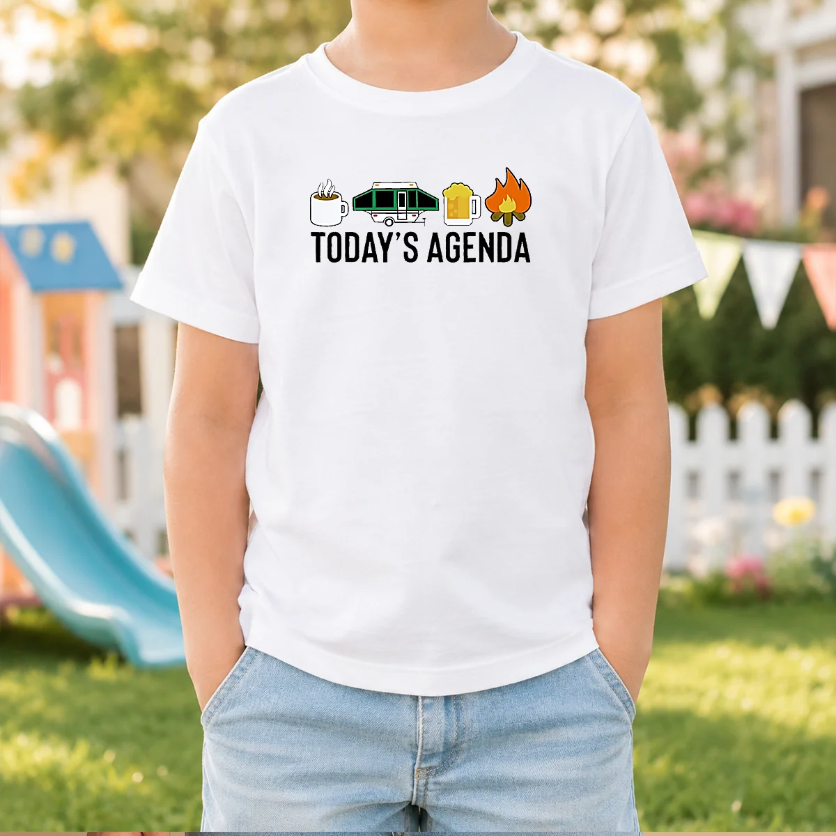 Good Camping Coffee Pop Up Camper Beer Campfire Today'S Agenda Shirt - Image 8