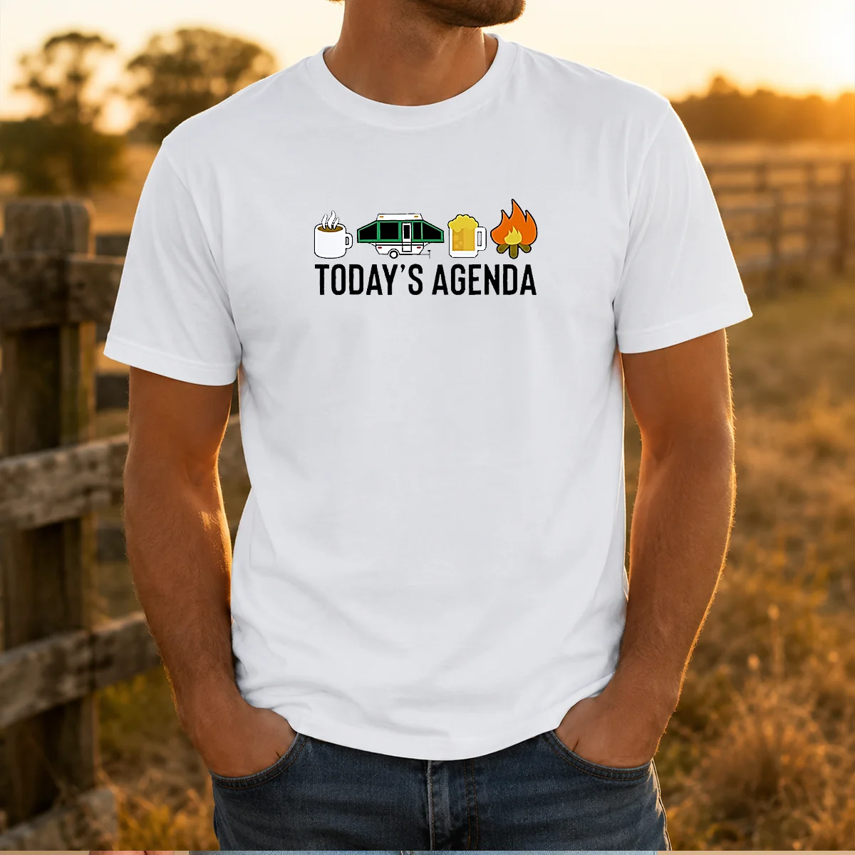 Good Camping Coffee Pop Up Camper Beer Campfire Today'S Agenda Shirt