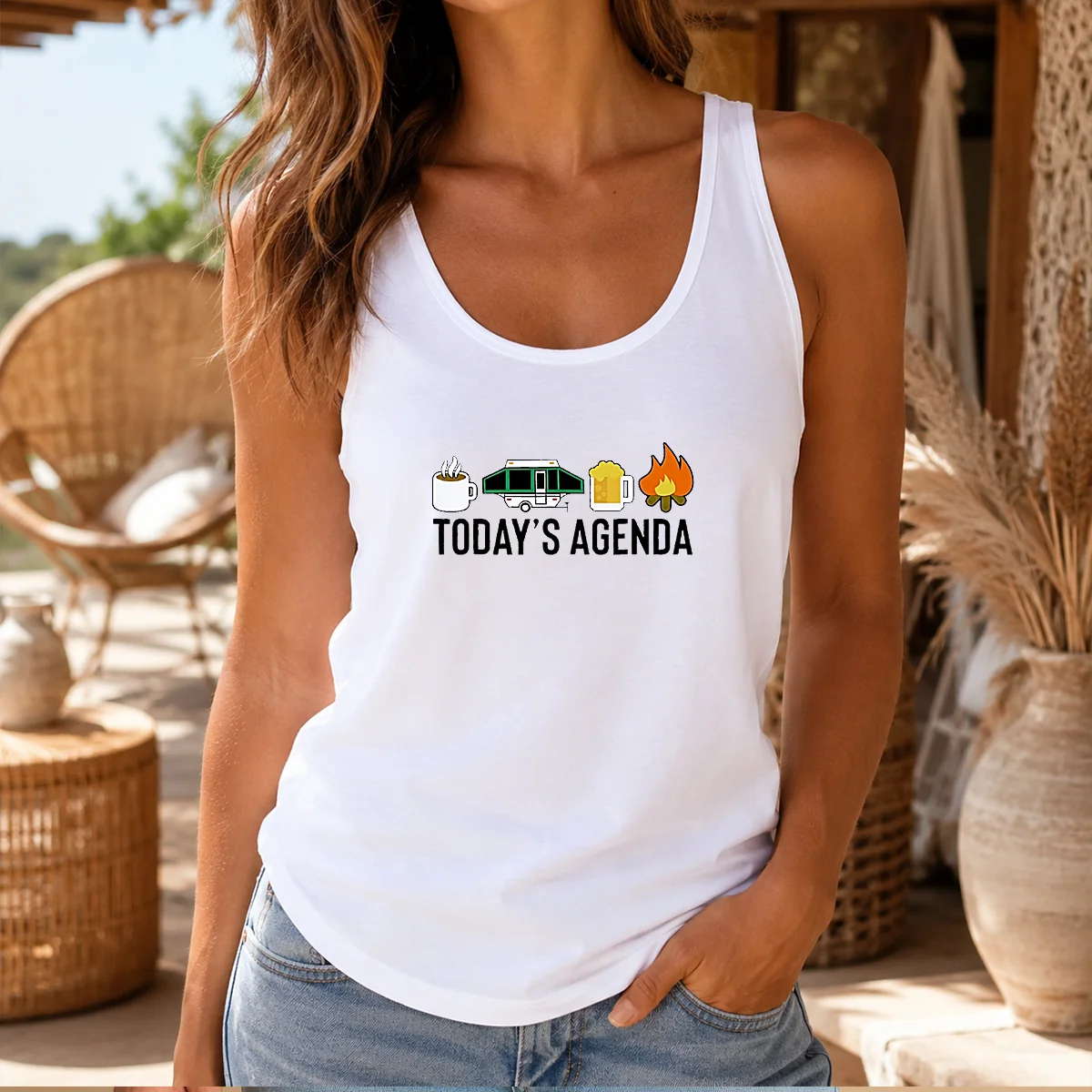 Good Camping Coffee Pop Up Camper Beer Campfire Today'S Agenda Shirt - Image 3