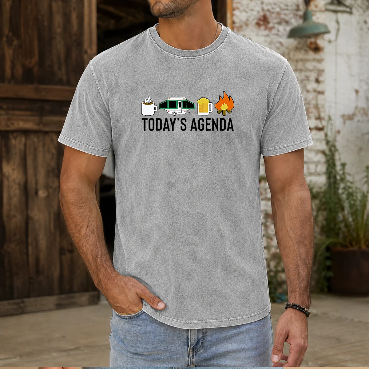 Good Camping Coffee Pop Up Camper Beer Campfire Today'S Agenda Shirt - Image 9