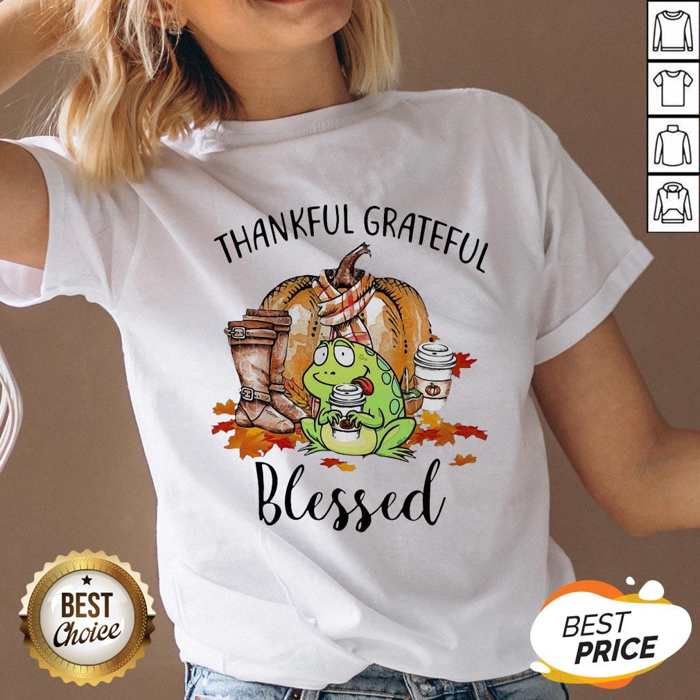 Frog Thankful Grateful Blessed Autumn Fall Shirt - Image 4