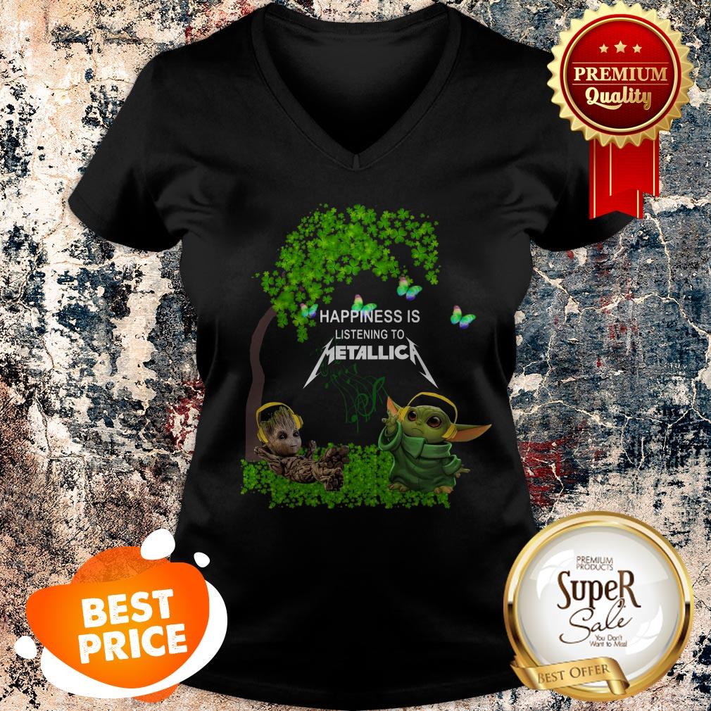 Nice Baby Groot Baby Yoda Happiness Is Listening To Metallica Shirt - Image 2