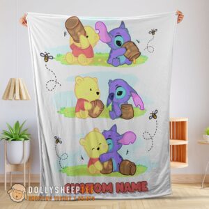 Perfect Disney Winnie The Pooh And Stitch Fleece Blanket Customize Blanket