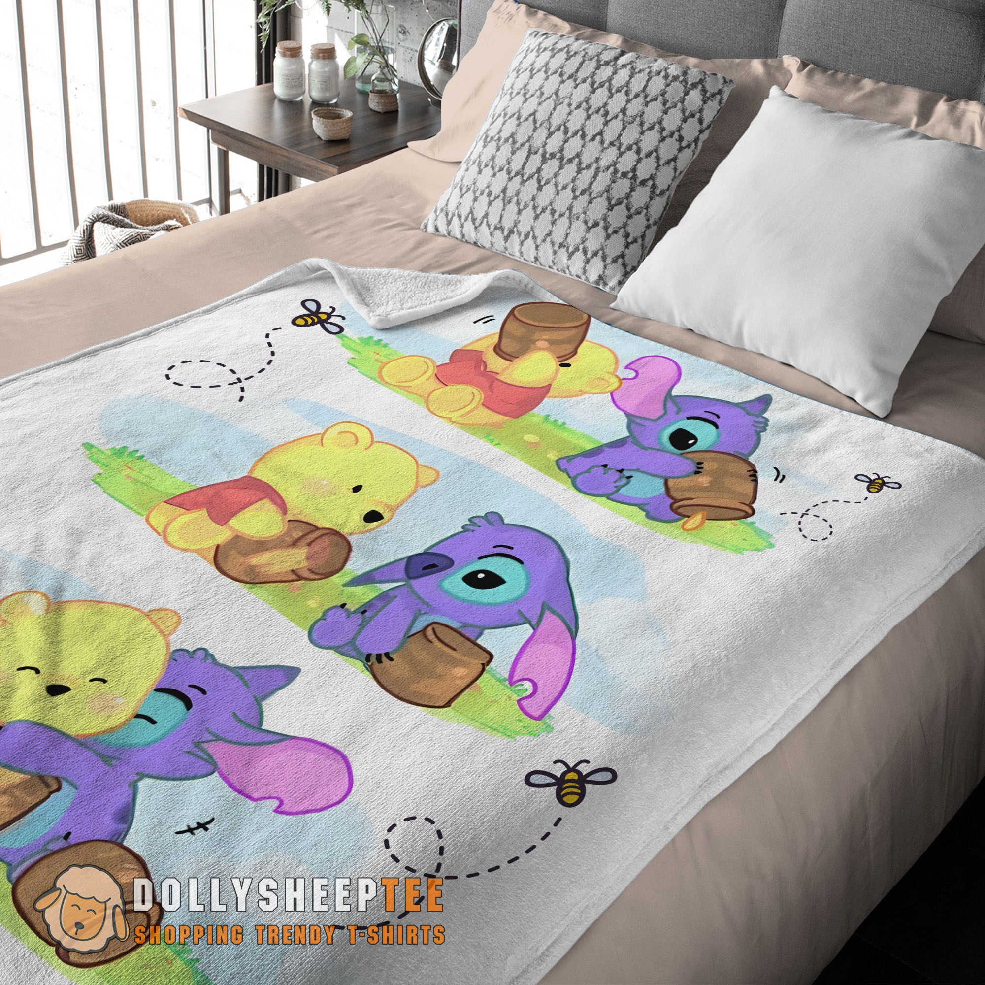 Perfect Disney Winnie The Pooh And Stitch Fleece Blanket Customize Blanket - Image 3