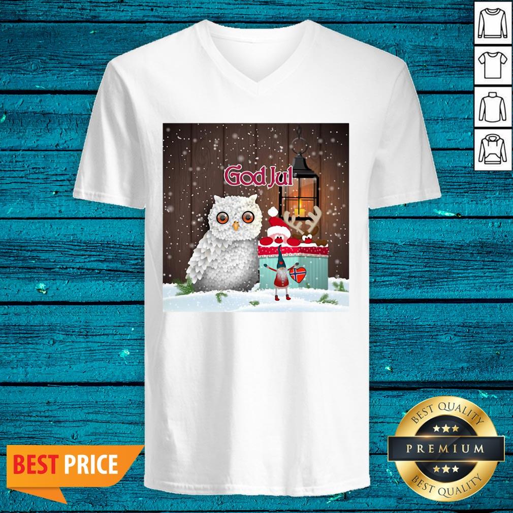 Nice Owl Nisse God Jul Merry Christmas Shirt - Image 4