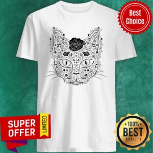 Sugar Skull Cat In Black And Beige Day Of The Dead Muertos Shirt