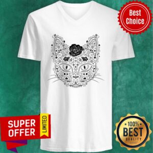Alternative view of Sugar Skull Cat In Black And Beige Day Of The Dead Muertos Shirt