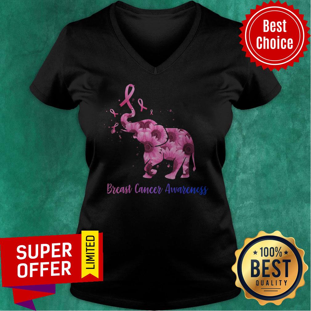 Pink Flower Elephant Breast Cancer Awareness Shirt - Image 2