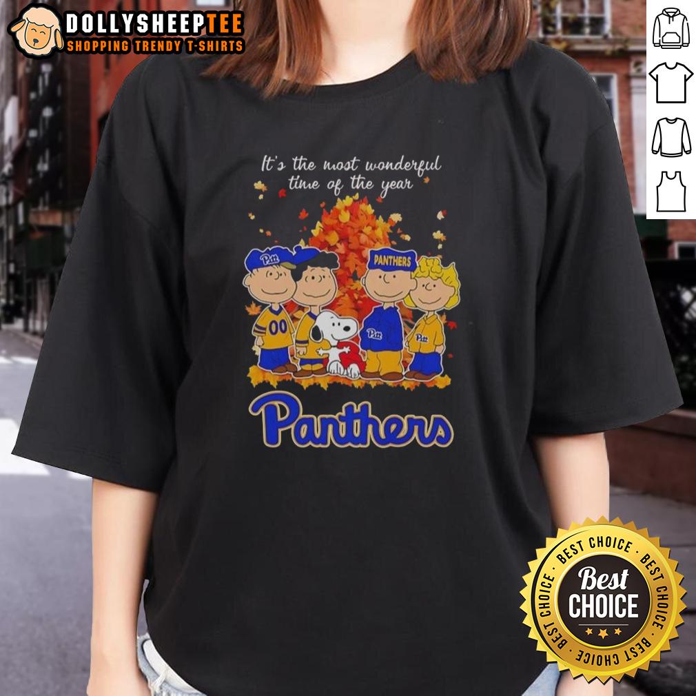 Nice Snoopy And Friends Pitt Panthers It's The Most Wonderful Time Of The Year Autumn T-Shirt - Image 3