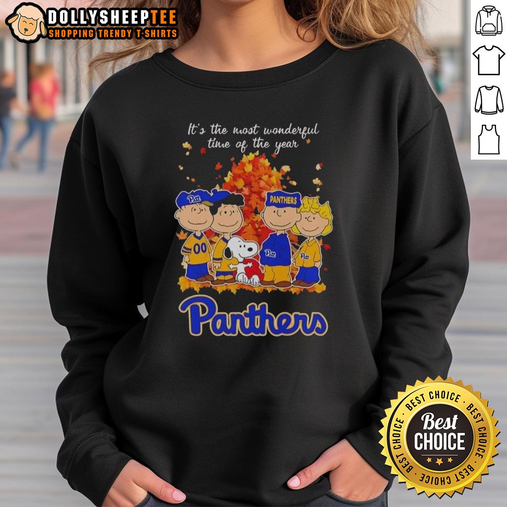 Nice Snoopy And Friends Pitt Panthers It's The Most Wonderful Time Of The Year Autumn T-Shirt - Image 5