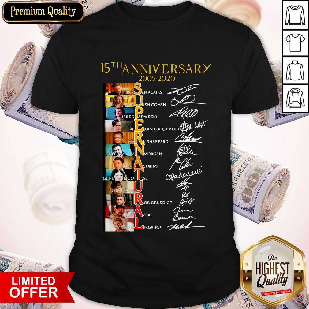 Official 15Th Anniversary 2005 2020 Supernatural Signatures Shirt