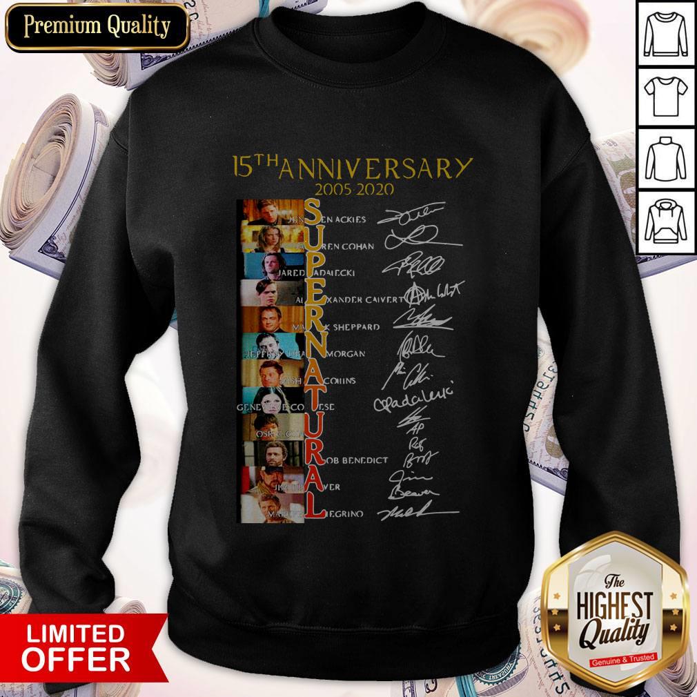 Official 15Th Anniversary 2005 2020 Supernatural Signatures Shirt - Image 4
