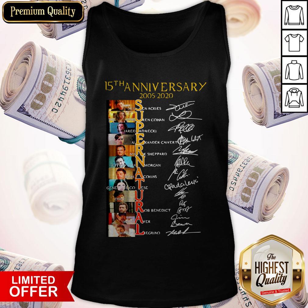 Official 15Th Anniversary 2005 2020 Supernatural Signatures Shirt - Image 3