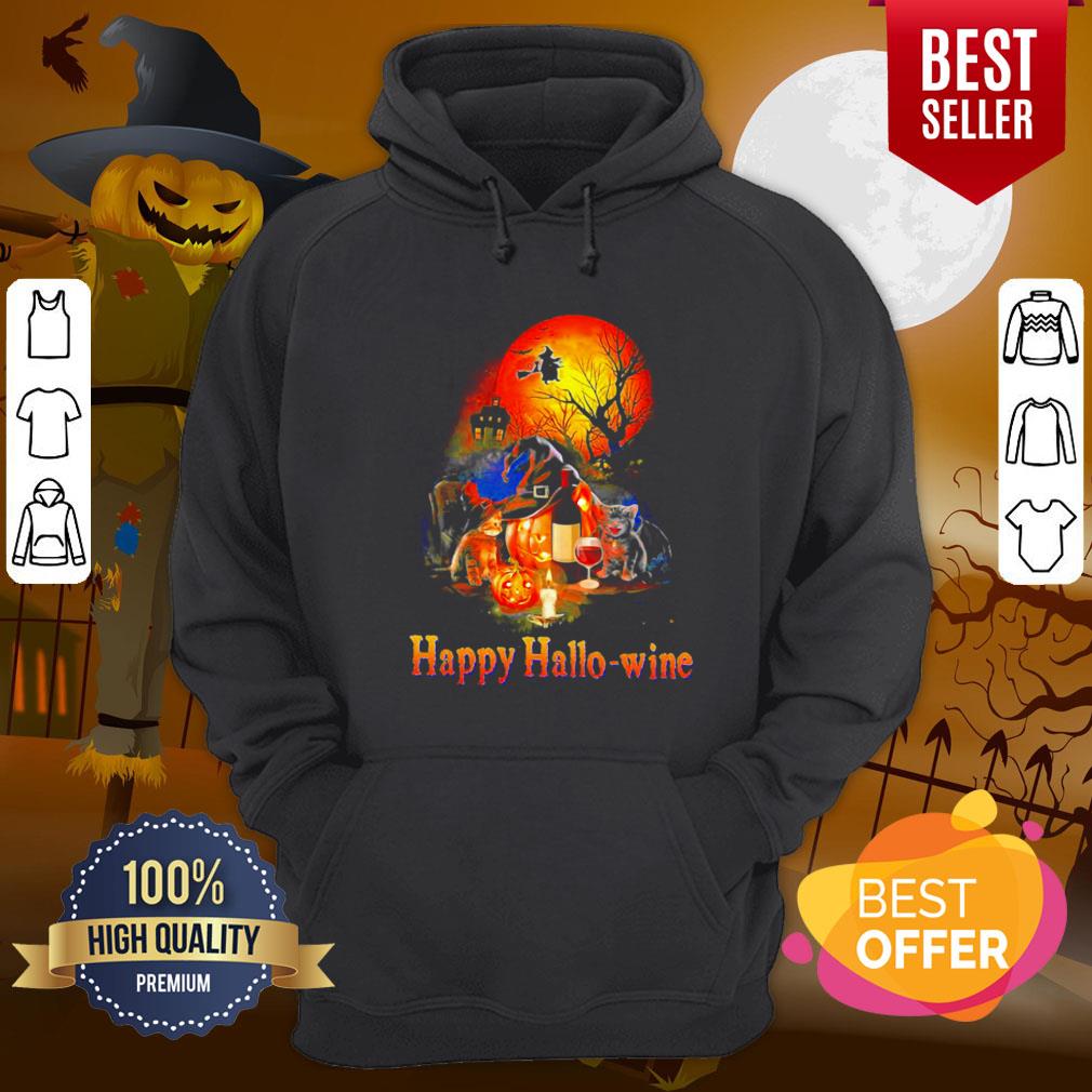 Happy Hallo Wine Cat Pumpkin Sunset Halloween Shirt - Image 5