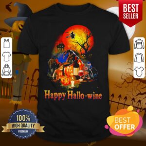 Happy Hallo Wine Cat Pumpkin Sunset Halloween Shirt