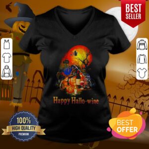 Alternative view of Happy Hallo Wine Cat Pumpkin Sunset Halloween Shirt
