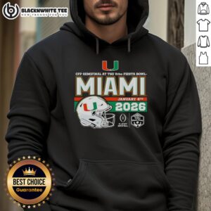 Alternative view of Top 2026 Vrbo Fiesta Bowl Miami Hurricanes CFP Semifinal Helmet T-Shirt