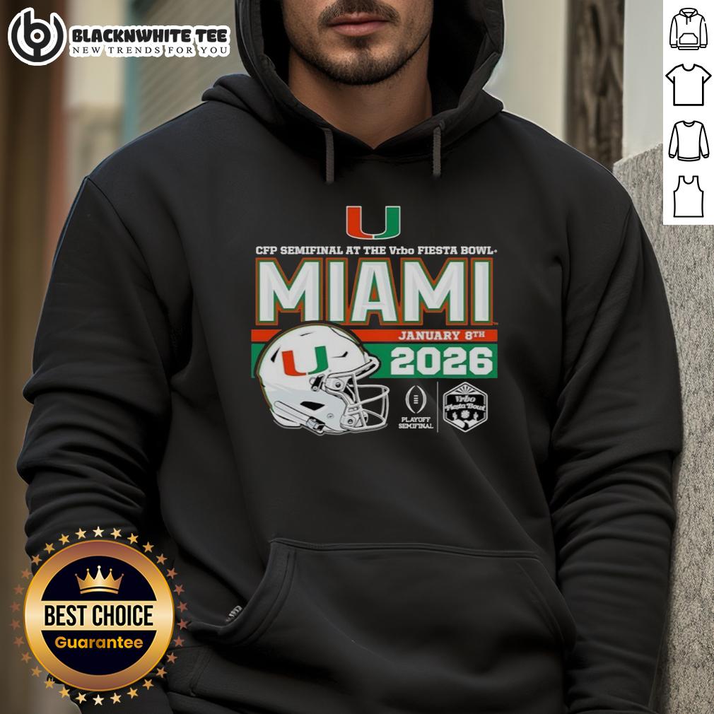 Top 2026 Vrbo Fiesta Bowl Miami Hurricanes CFP Semifinal Helmet T-Shirt - Image 2