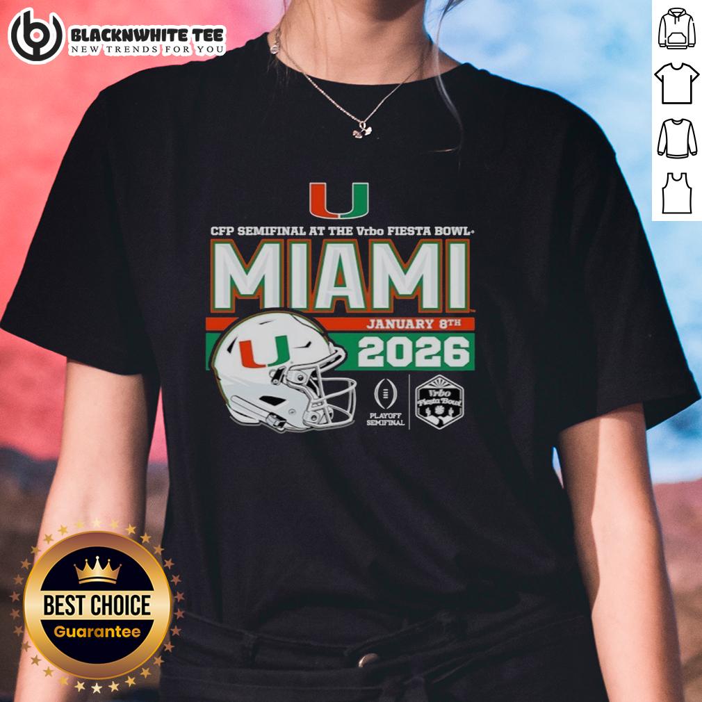 Top 2026 Vrbo Fiesta Bowl Miami Hurricanes CFP Semifinal Helmet T-Shirt - Image 3