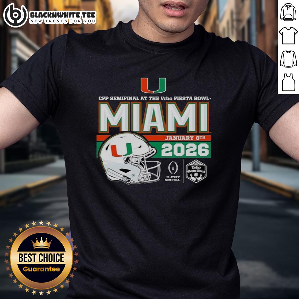 Top 2026 Vrbo Fiesta Bowl Miami Hurricanes CFP Semifinal Helmet T-Shirt