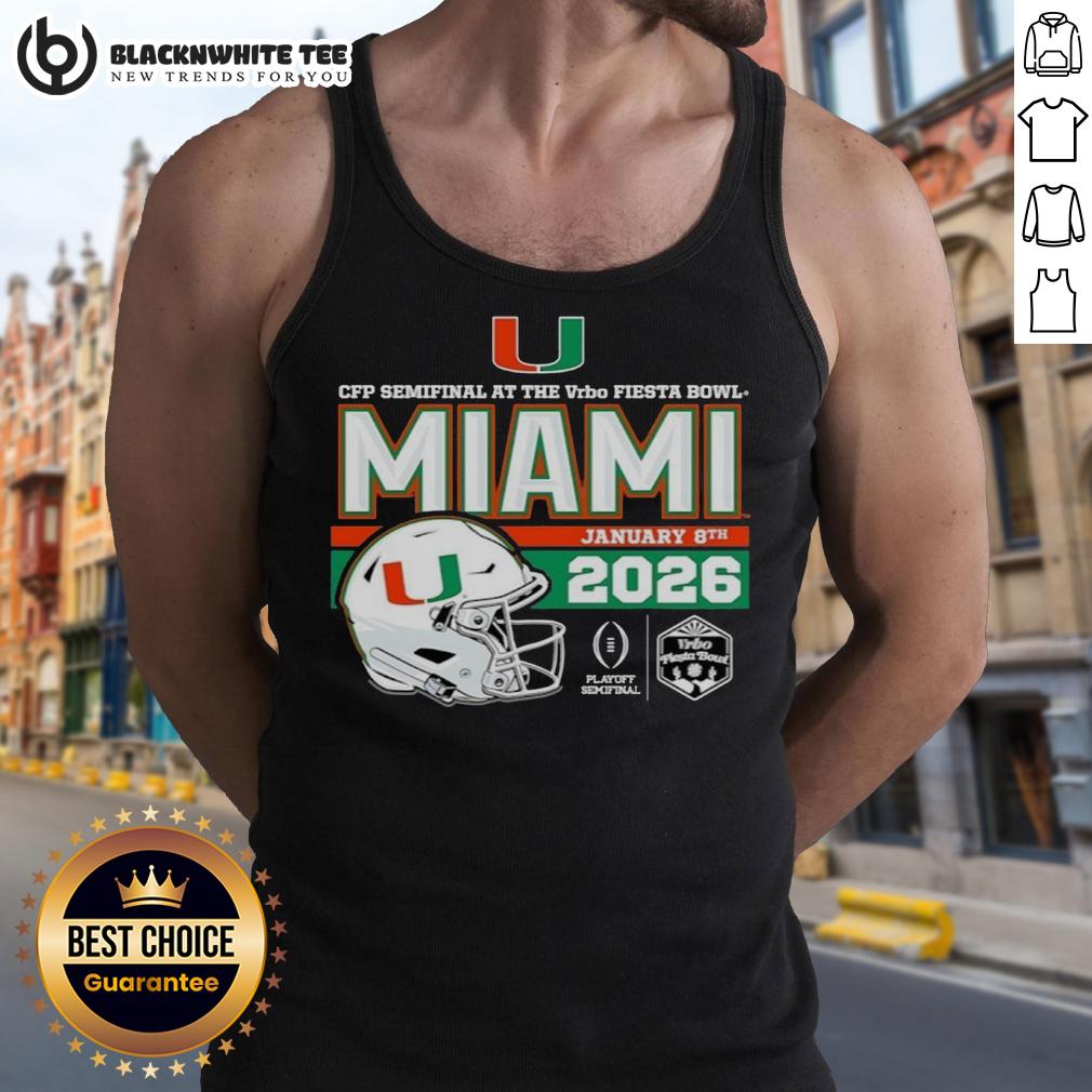 Top 2026 Vrbo Fiesta Bowl Miami Hurricanes CFP Semifinal Helmet T-Shirt - Image 4