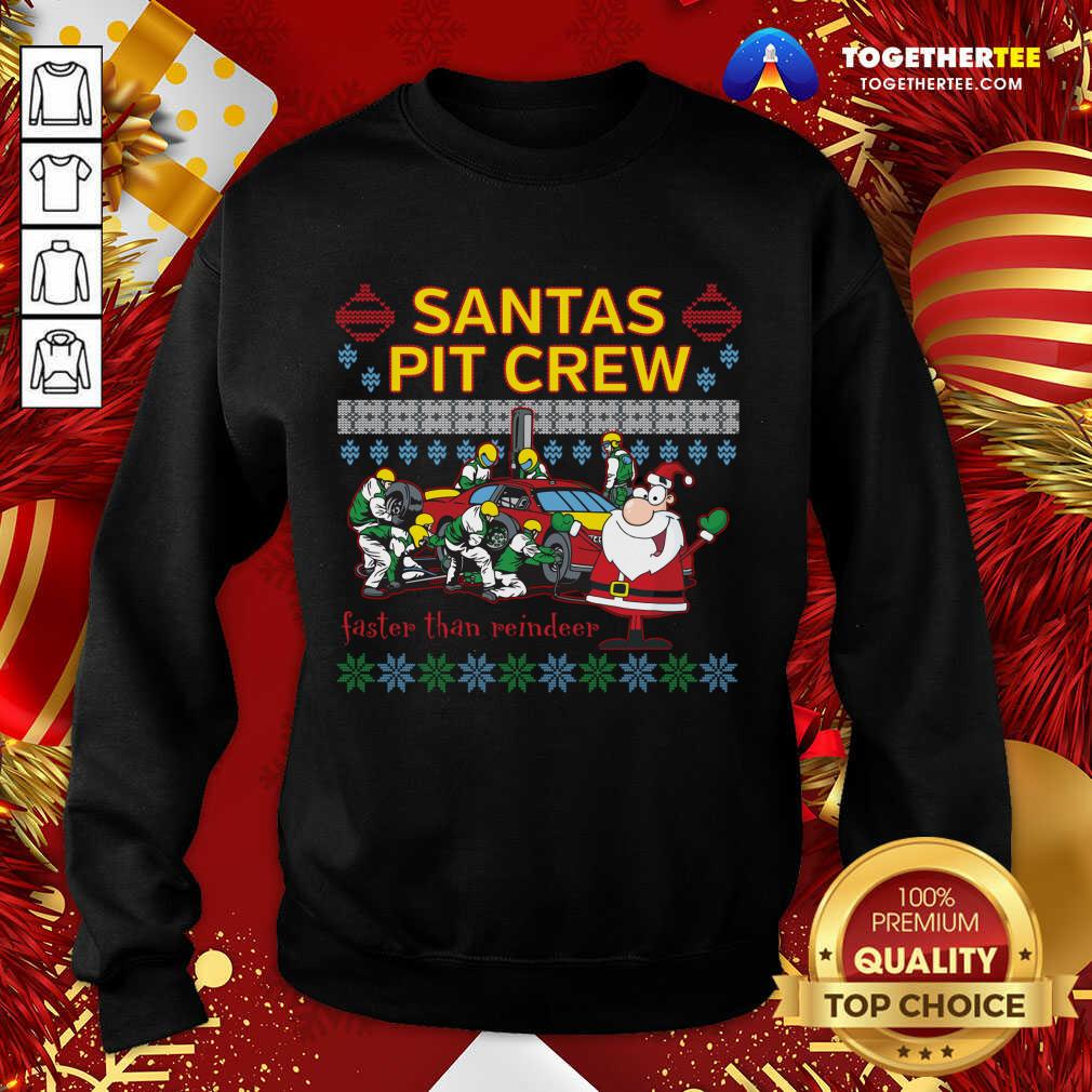 Great Santa's Pit Crew Race Car Ugly Christmas T-Shirt - Image 4