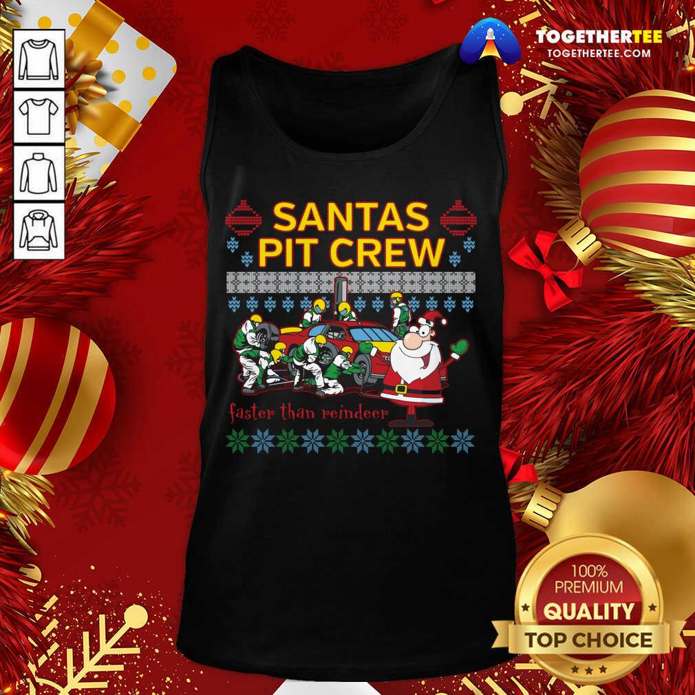 Great Santa's Pit Crew Race Car Ugly Christmas T-Shirt - Image 3