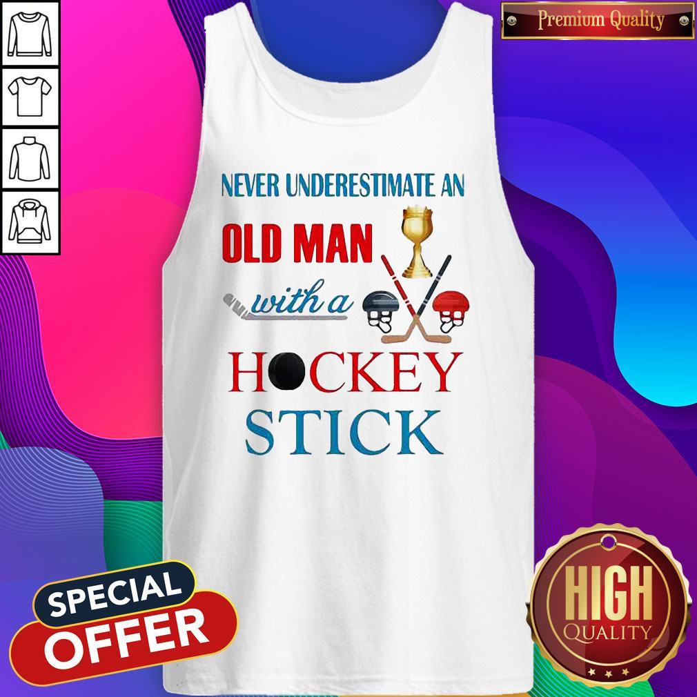 Official Never Underestimate An Old Man With A Hockey Stick Shirt - Image 3