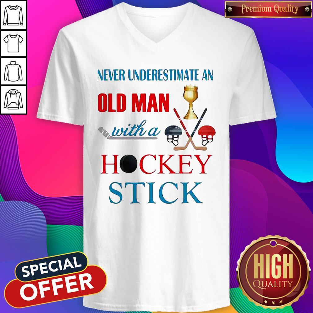 Official Never Underestimate An Old Man With A Hockey Stick Shirt - Image 2