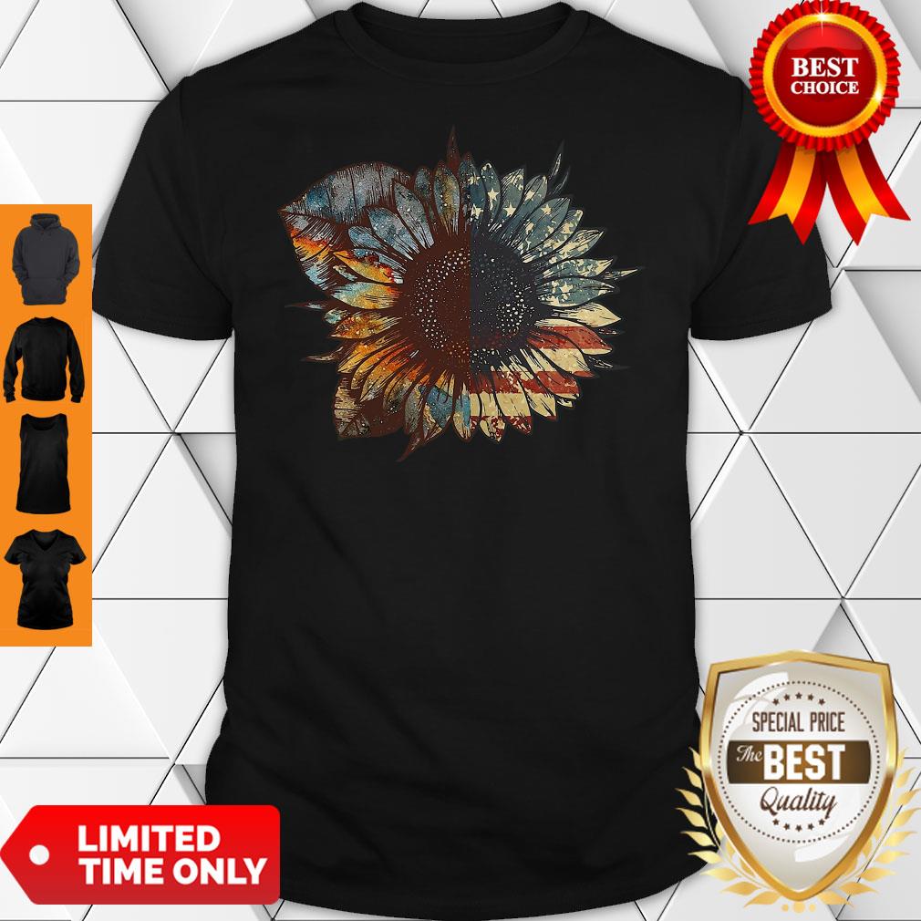 Nice Great Vintage Sunflower American Flag Shirt