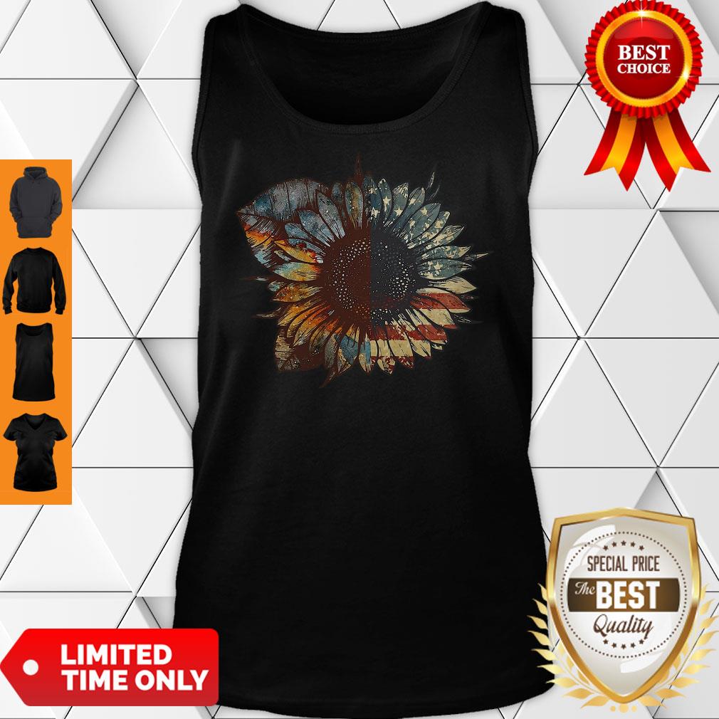 Nice Great Vintage Sunflower American Flag Shirt - Image 5
