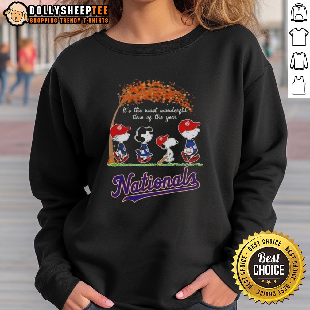 Awesome Washington Nationals X Peanuts Snoopy And Friends Autumn It's The Most Wonderful Time T-Shirt - Image 4
