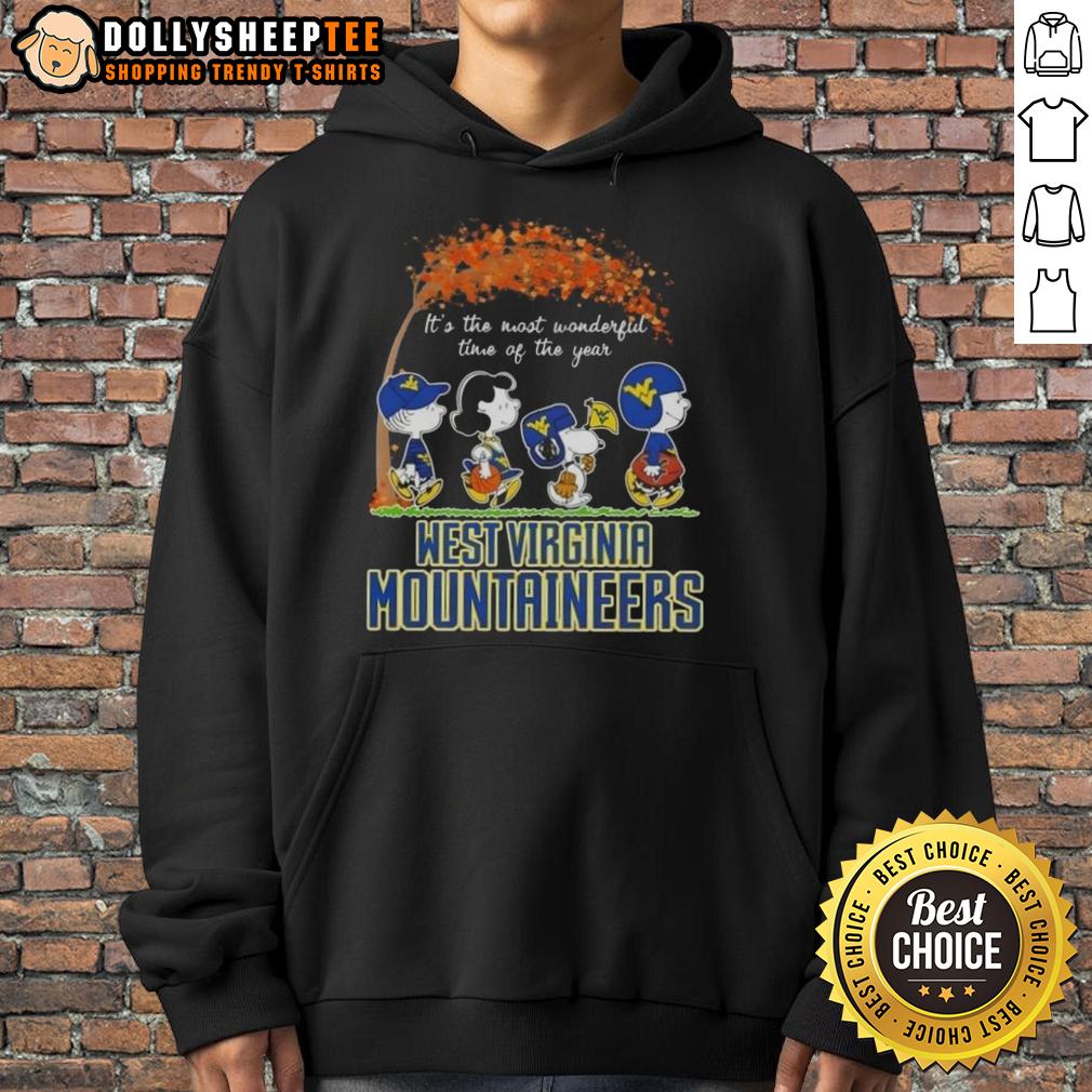 Awesome West Virginia Mountaineers X Peanuts Snoopy And Friends Autumn It's The Most Wonderful Time T-Shirt - Image 2