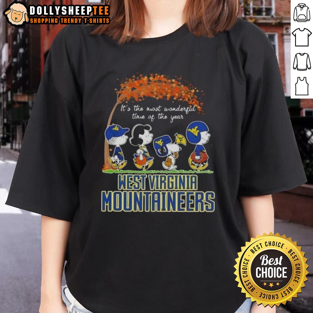 Awesome West Virginia Mountaineers X Peanuts Snoopy And Friends Autumn It's The Most Wonderful Time T-Shirt - Image 3