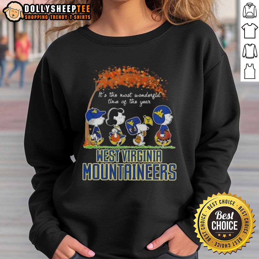 Awesome West Virginia Mountaineers X Peanuts Snoopy And Friends Autumn It's The Most Wonderful Time T-Shirt - Image 5