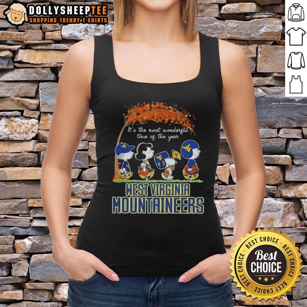 Awesome West Virginia Mountaineers X Peanuts Snoopy And Friends Autumn It's The Most Wonderful Time T-Shirt - Image 4