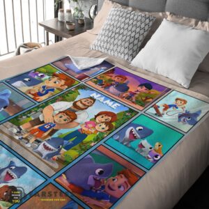 Alternative view of Good Cartoon Sharkdog With Family Blanket Fleece Customized Blanket