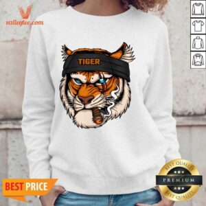 Alternative view of Tiger Head Wearing Bandana While Smoking Shirt