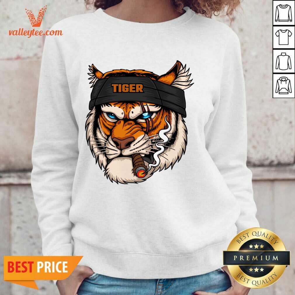 Tiger Head Wearing Bandana While Smoking Shirt - Image 2