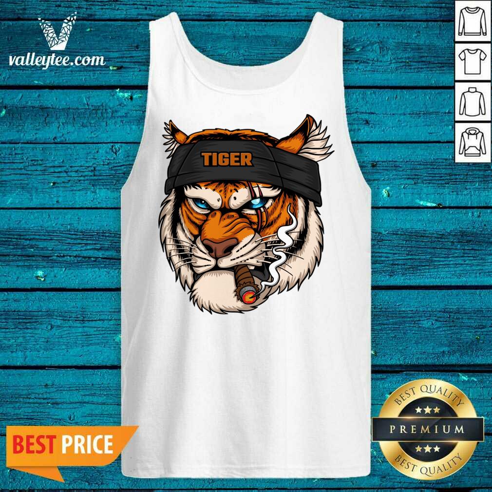 Tiger Head Wearing Bandana While Smoking Shirt - Image 5