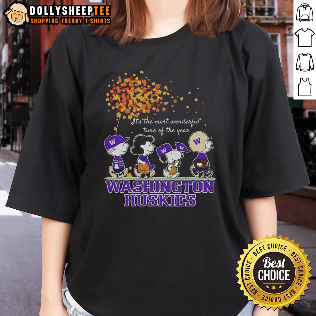 Nice Snoopy And Friends Washington Huskies It's The Most Wonderful Time Of The Year Autumn T-Shirt - Image 3