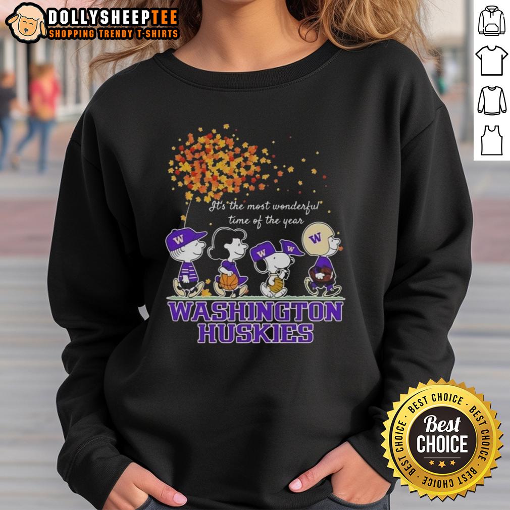 Nice Snoopy And Friends Washington Huskies It's The Most Wonderful Time Of The Year Autumn T-Shirt - Image 5